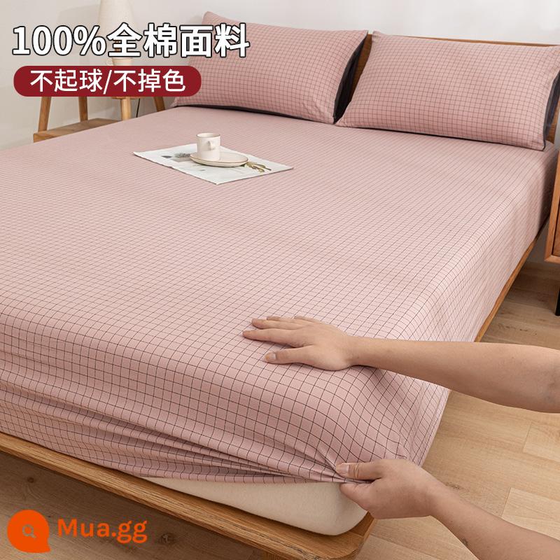 MUJI Cotton Trang Bị Tấm Một Mảnh Trải Giường Tất Cả Bao Gồm Túi Giường Nệm Bụi Tấm Cotton Chống Trơn Trượt Vỏ Bọc Giường - Lưới hồng hoa cà [100% cotton, giả một cái phạt mười]