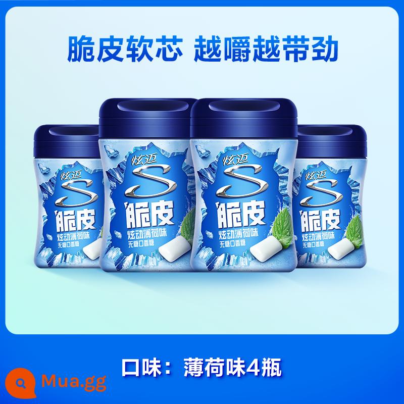 Kẹo cao su Xuanmai ice nổ giòn không đường 40 viên 4 chai cà phê dưa hấu bạc hà hơi thở thơm mát ăn vặt bình dân - Hương bạc hà*4 chai