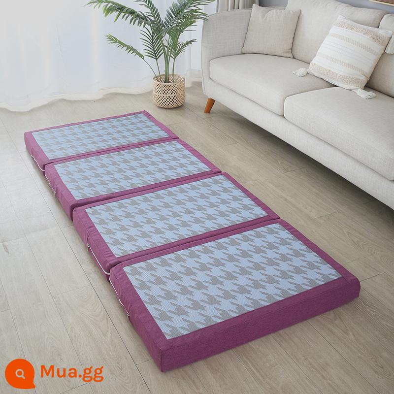 Gấp chiếu tatami để chơi đệm sàn ký túc xá sinh viên đệm mùa đông nghỉ trưa thảm ngủ hộ gia đình xốp trải sàn - Lụa băng màu tím hồng (có thể tháo rời và giặt bằng túi đựng)