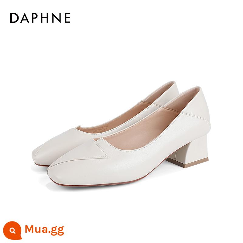 Daphne Giày Đơn Nữ Mùa Xuân 2023 Giày Nữ Màu Nude Cổ Tích Gió Giày Cao Gót Nữ Slip-On Giày Da Nhỏ Nữ - Trắng