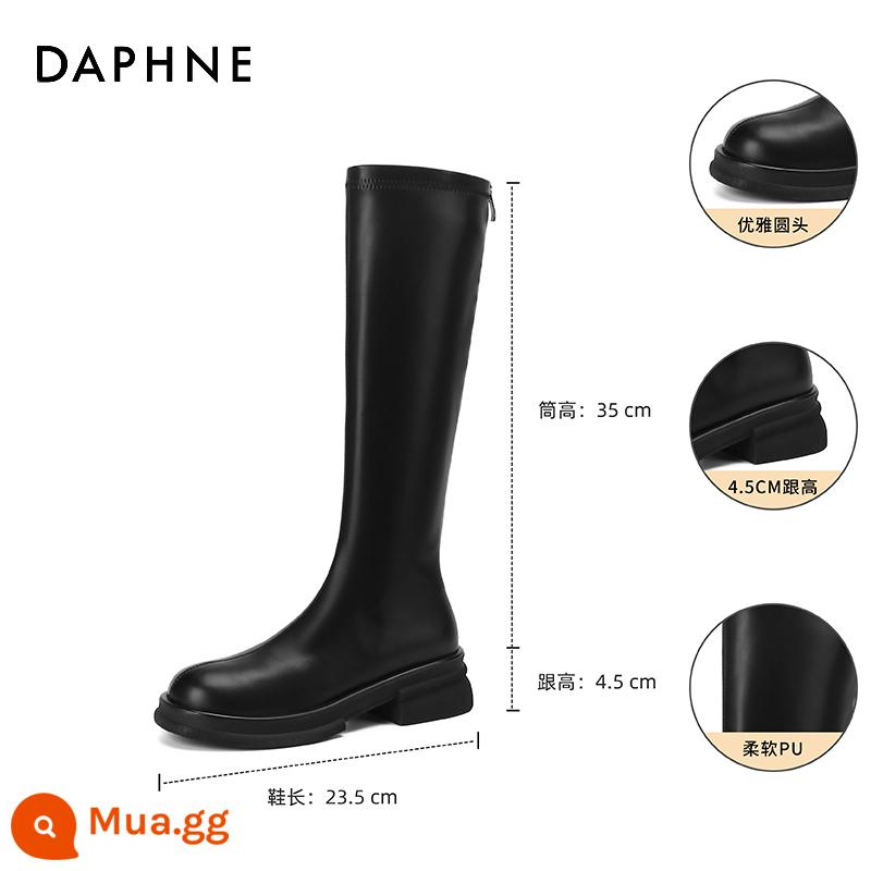 Giày bốt ngắn Daphne cho nữ 2023 giày mới dành cho nữ trong mùa thu đông Giày bốt Martin màu đen đa năng Giày bốt Chelsea kiểu Pháp dành cho nữ - Đen mờ [Ống dài] [Chiều cao gót 4,5 cm]