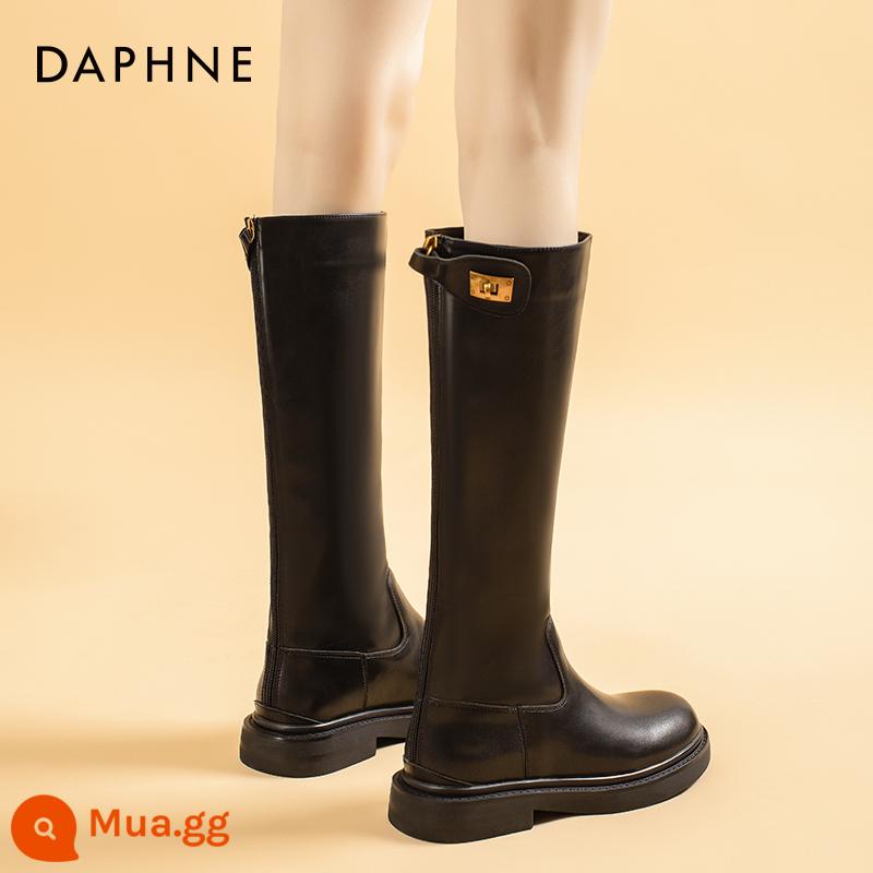 Giày bốt Daphne Knight dành cho nữ xuân thu 2023 bốt cao cổ màu đen mới với chân dày và bốt mỏng dành cho người nhỏ - Đen [ống cao]