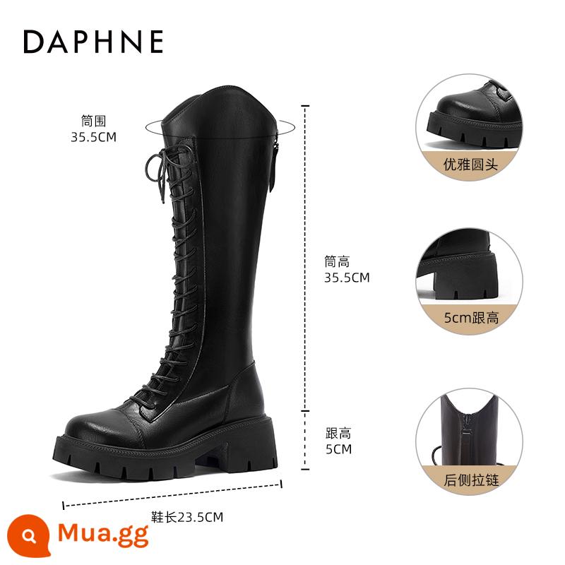 Giày bốt đi xe đạp miệng chữ V đế dày Daphne dành cho nữ 2023 mới mùa thu Giày bốt nữ mỏng gót dày dành cho người nhỏ Giày tăng chiều cao - Giày cao gót màu đen-5CM [Phong cách thời trang phương Tây]