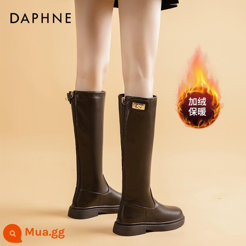 Giày bốt Daphne Knight dành cho nữ xuân thu 2023 bốt cao cổ màu đen mới với chân dày và bốt mỏng dành cho người nhỏ - #Nâu[ống cao][nhung]