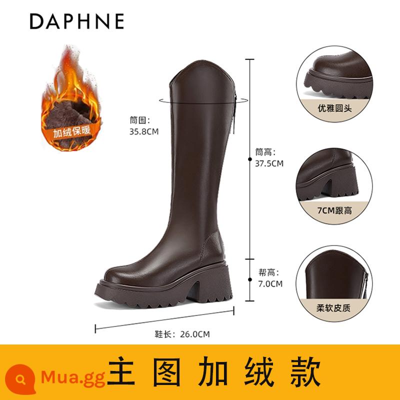 Giày bốt ngắn Daphne cho nữ 2023 giày mới dành cho nữ trong mùa thu đông Giày bốt Martin màu đen đa năng Giày bốt Chelsea kiểu Pháp dành cho nữ - Nâu [gót cao 7CM và kiểu nhung cao cấp]