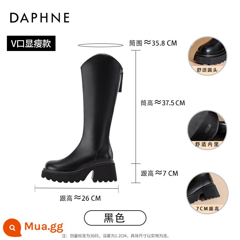 Giày Bốt Daphne Cho Nữ 2023 Mới Mùa Thu Đông Đế Dày Slim Giày Bốt Pháp Giày Cao Cổ Màu Trắng Giày Đi Xe Đạp - Màu đen trầm lặng [Đồ tạo tác của người đàn ông nhỏ bé] [Chiều cao gót 7CM]