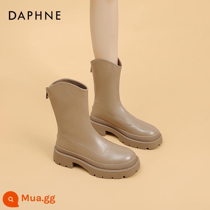 Giày bốt ngắn Daphne Chelsea 2023 giày bốt đơn mùa xuân thu mới của Anh da mềm bốt mỏng giày bốt Martin đế dày dành cho nữ - Màu trà sữa [kiểu lót đơn miệng cong] 624012