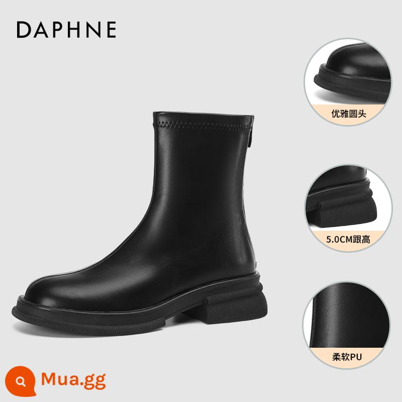 Giày bốt ngắn Daphne cho nữ 2023 giày mới dành cho nữ trong mùa thu đông Giày bốt Martin màu đen đa năng Giày bốt Chelsea kiểu Pháp dành cho nữ - Màu đen mờ [cộng với nhung] [Chiều cao gót 5CM]