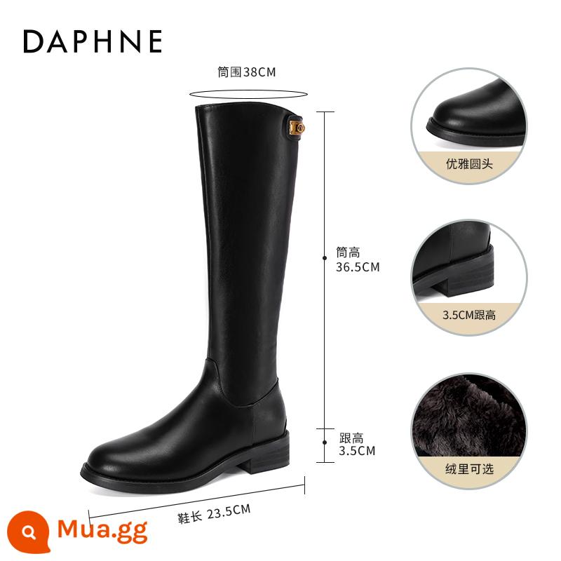 Giày Bốt Daphne Nữ 2023 Mới Giày Cổ Cao Giày Bốt Nữ Mùa Thu Đông Giày Bốt Martin Giày Bốt Nữ Cưỡi Giày Bốt Nữ - [Lông cừu] Khóa vàng đen