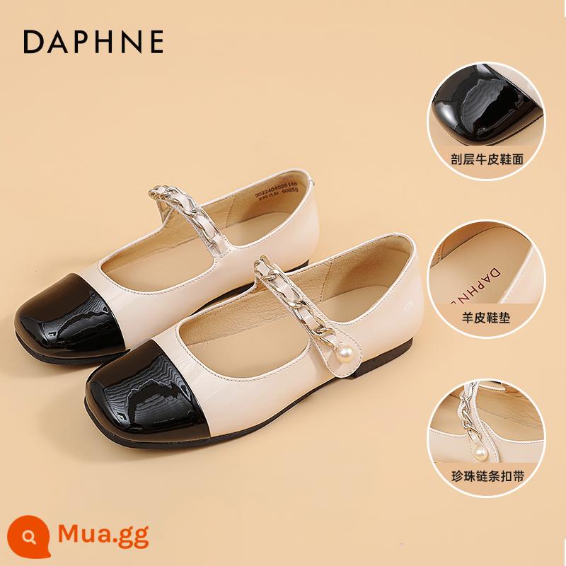 Giày Nữ Daphne Mary Jane 2023 Mới Đầu Vuông Miệng Dẹt Giày Cao Gót Retro Nhỏ Giày Da Gót Dày Giày Đơn Nữ - Màu đen mơ retro [mẫu da thật 1,5CM]