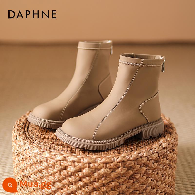 Giày bốt ngắn đế dày Daphne dành cho nữ 2023 Giày bốt mới mùa thu đông Giày bốt Martin mỏng Giày bốt đến mắt cá chân Giày bốt mỏng đến mắt cá chân của Pháp dành cho nữ - Quả mơ [kiểu mờ]