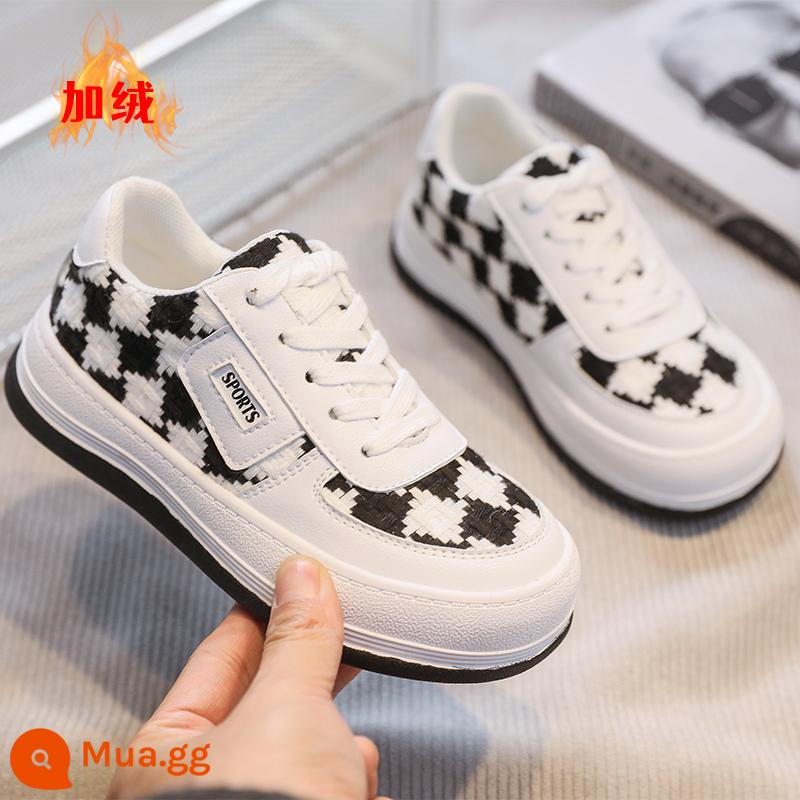 Giày Bé Gái Mùa Thu Đông 2022 Giày Bé Gái Mới Plus Nhung Hai Bông Giày Thể Thao Bố Bé Lớn Giày Sneaker Thường Ngày Cho Trẻ Em - 8561 màu đen cộng với nhung