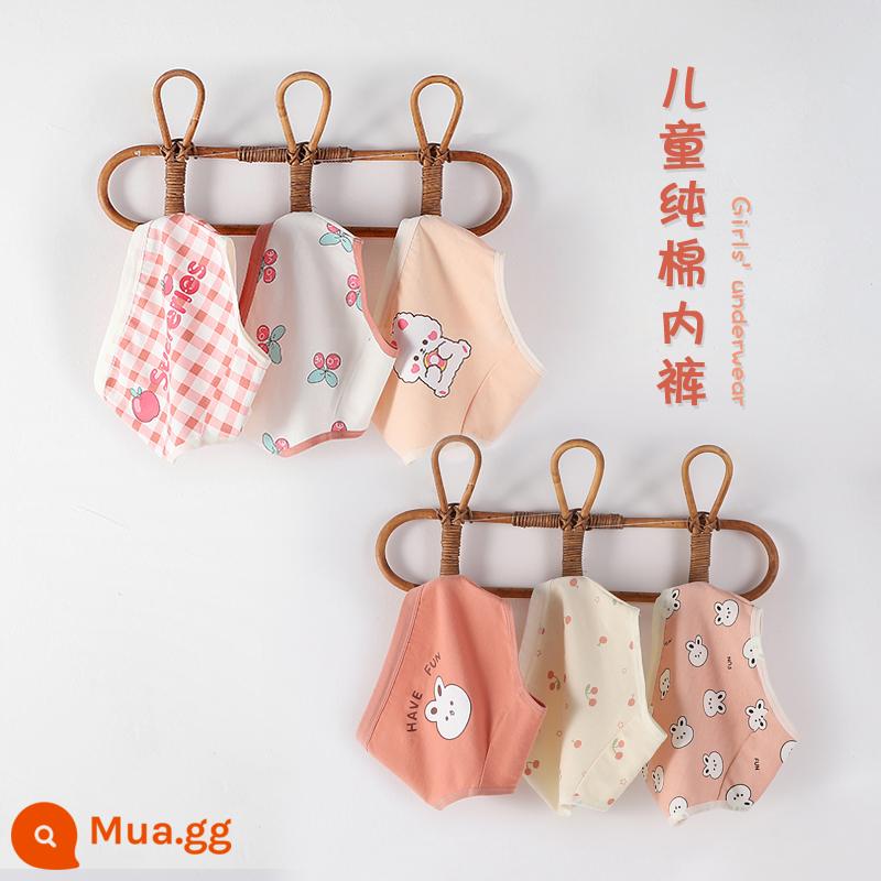 Quần lót bé gái cotton nguyên chất boxer Phong cách năm mới bé gái quần đùi tam giác bé trung và lớn trẻ em năm con thỏ quần đỏ - Thỏ cà phê + Thỏ bánh quy #Tam giác đáy quần kháng khuẩn 6 gói