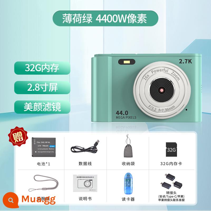 Mô hình sinh viên máy ảnh kỹ thuật số HD máy ảnh ccd du lịch cô gái mục retro máy thẻ di động cdd nhỏ - Xanh bạc hà [4400W★Bộ lọc làm đẹp★2,8 inch★32G] Có thể chuyển sang điện thoại di động