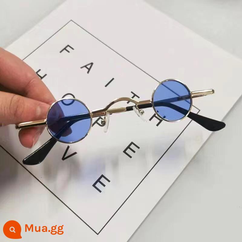 Kính râm mini nhỏ cho nam, kính râm tròng kính nhỏ hợp thời trang, mắt tròn gọng nhỏ cổ điển, kính râm cá tính nổi tiếng trên mạng cho nữ - khung vàng xanh