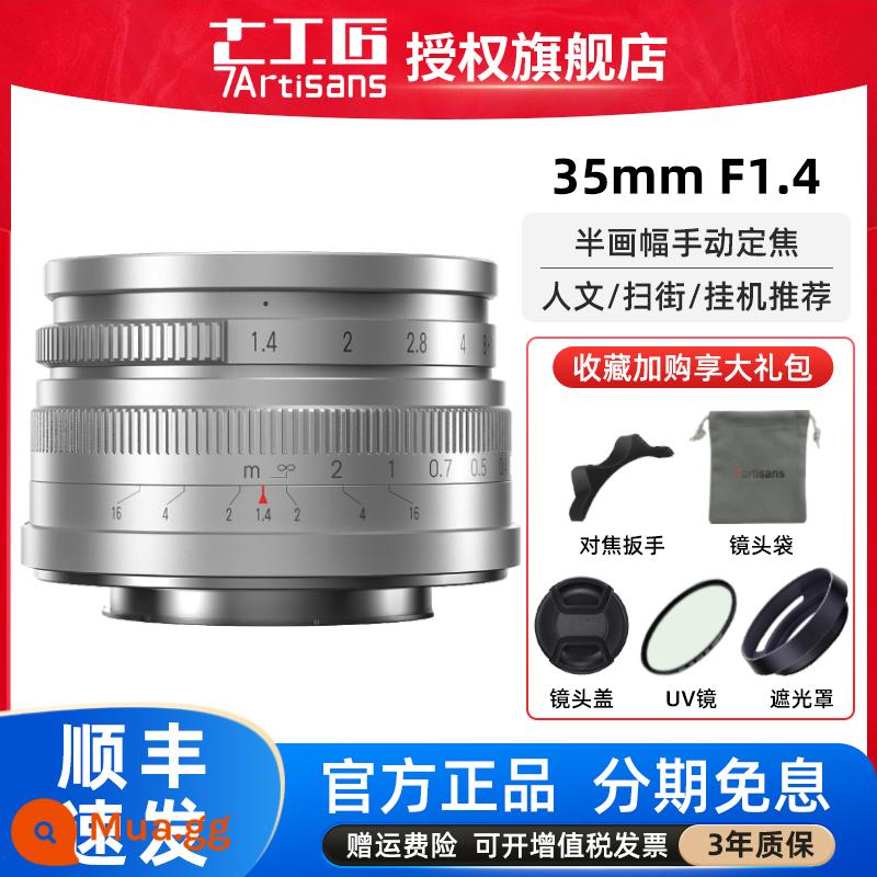 Ống kính tiêu cự cố định khẩu độ lớn 35mm f1.4 của Bảy thợ thủ công phù hợp với máy ảnh một mắt siêu nhỏ Fuji M43 Canon RF Nikon Z Sony E - Bạc ⭐[Thu thập và theo dõi để hưởng quà] Đừng bắn bằng một mắt