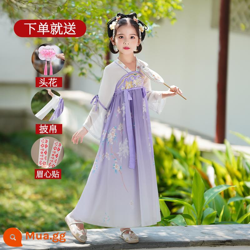 Hanfu Bé Trai Và Bé Gái Trang Phục Cổ Xưa 2023 Đồng Phục Học Sinh Trung Quốc Mới Cho Trẻ Em Trang Phục Biểu Diễn Tết Trung Thu Phong Cách Cổ Xưa Bộ Đồ Mùa Thu Siêu Cổ Tích - Áo dài nữ Ziyun [kèm khăn choàng + phụ kiện]