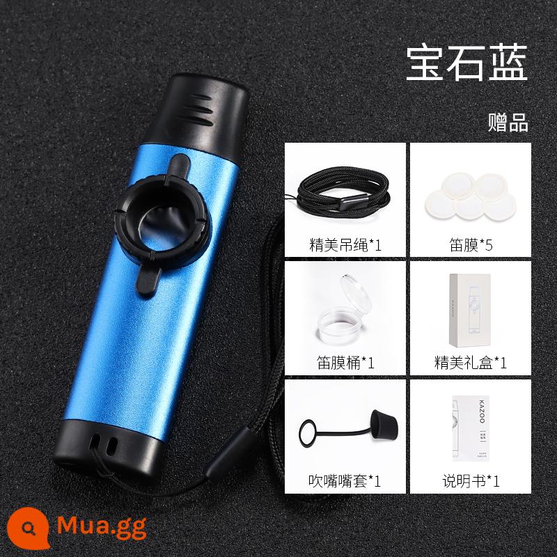 Metal kazoo saxophone chơi nhạc cụ kazoo cao cấp chuyên nghiệp nhập khẩu dành cho trẻ em mà không cần học - Màu xanh sapphire [màng sáo miễn phí*5+vỏ bọc ống ngậm*1+1 dây buộc]