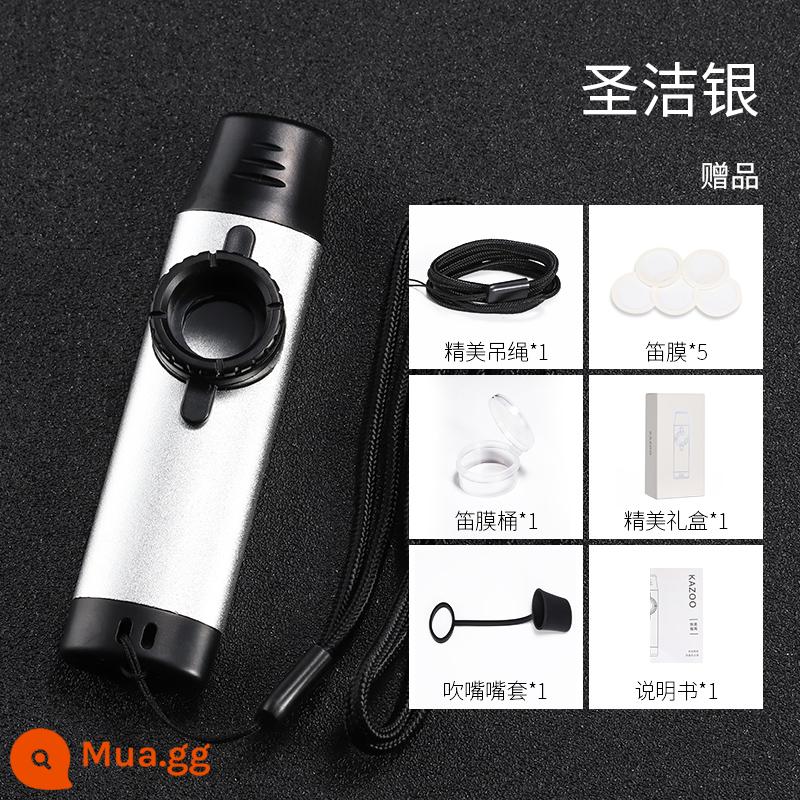 Metal kazoo saxophone chơi nhạc cụ kazoo cao cấp chuyên nghiệp nhập khẩu dành cho trẻ em mà không cần học - Holy Silver [Màng sáo miễn phí*5+vỏ bọc ống ngậm*1+1 dây buộc]