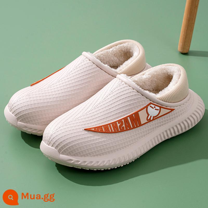 Giàn bông thỏ Rogue Slippers Phụ nữ Giày cao gót Baotou Dép dừa Giày bông chống thấm nước nam mang mùa đông cộng với giày nhung ở nhà - Rễ trắng + cam