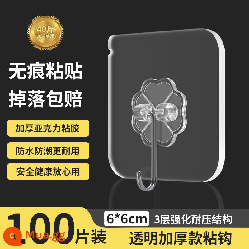 Móc dính trong suốt liền mạch nhãn dán móc bếp phòng thay đồ móc không đục lỗ móc viscose treo tường móc chịu lực mạnh - Chất kết dính dày đặc [100 gói] Chịu lực 40kg