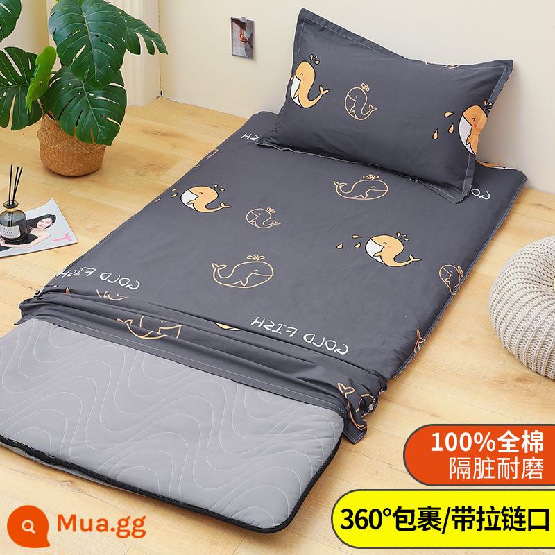 Áo Nệm Cotton Nguyên Chất Vỏ Chăn Ký Túc Xá Sinh Viên Đơn 90X200 Nệm Vỏ Chăn 190 Bọc Nệm Trọn Gói 0.9 - cá voi xanh