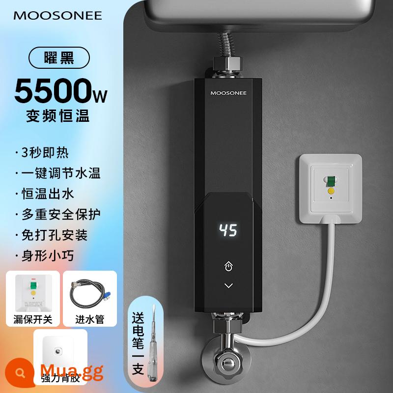 Kho báu nhà bếp nhỏ MOOSONEE nhiệt độ không đổi và làm nóng nhanh kho báu nước nóng hộ gia đình nhỏ không đục lỗ nhà bếp máy nước nóng tức thời - 50 mẫu/đen obsidian/5500W