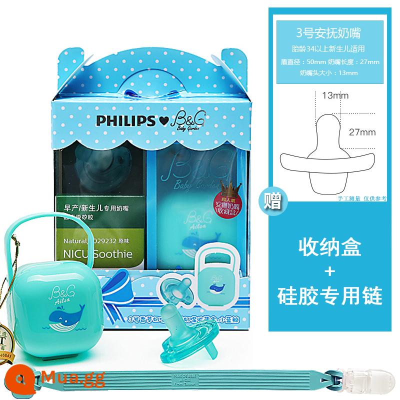 Núm vú giả Philips cho trẻ sơ sinh từ 0 đến 3 đến 6 tháng tuổi chống đầy hơi bằng silicon mới của Avent - Hộp quà núm vú giả số 3 màu xanh