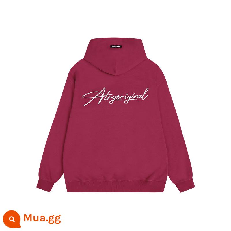 Áo nỉ có mũ trùm đầu thêu logo ATRY, áo hoodie dài tay dài tay dành cho cặp đôi đường phố hạng nặng của Mỹ mùa thu - Hoa hồng đỏ