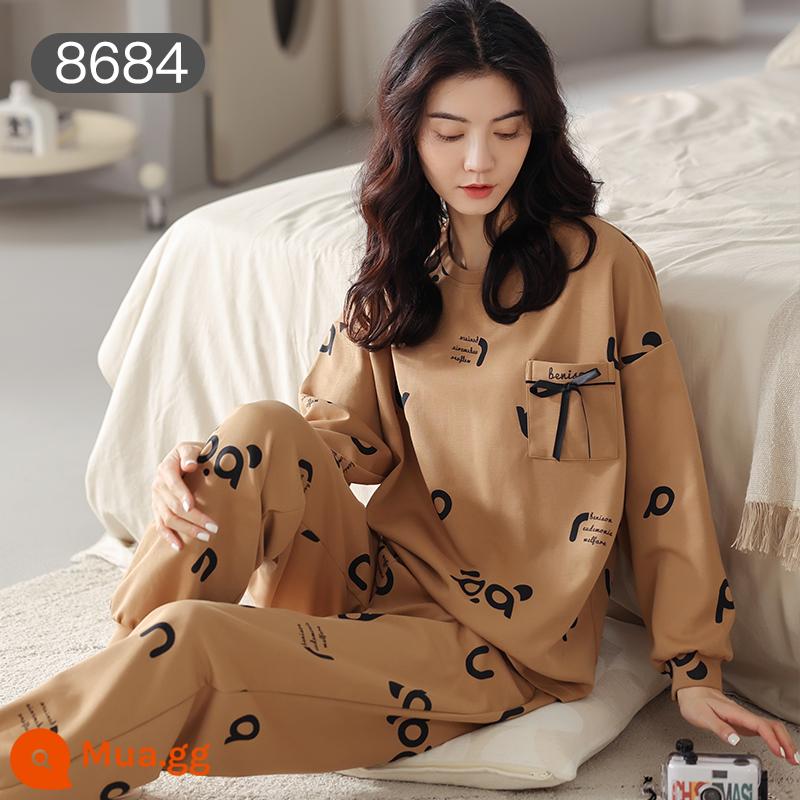 Bộ đồ ngủ Catman nữ cotton xuân thu quần dài tay có thể mặc bên ngoài Bộ đồ mặc ở nhà 100% cotton phong cách mới 2023 - Alphabet Coffee [Bộ vest dài tay 100% cotton]