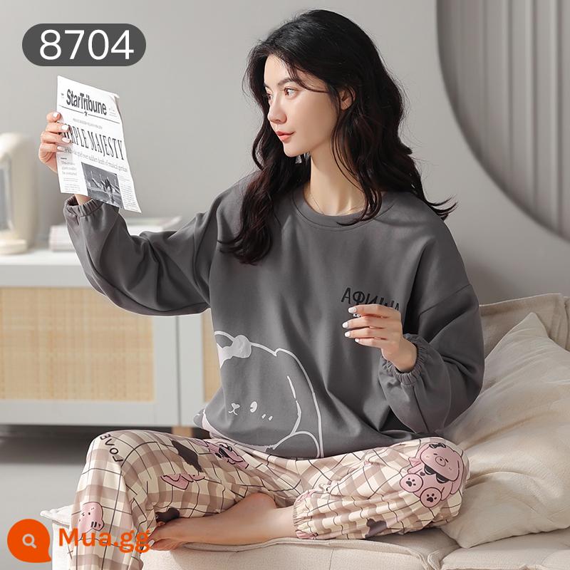 Bộ đồ ngủ Catman nữ cotton xuân thu quần dài tay có thể mặc bên ngoài Bộ đồ mặc ở nhà 100% cotton phong cách mới 2023 - Kẻ sọc quả mơ [bộ đồ dài tay 100% cotton]