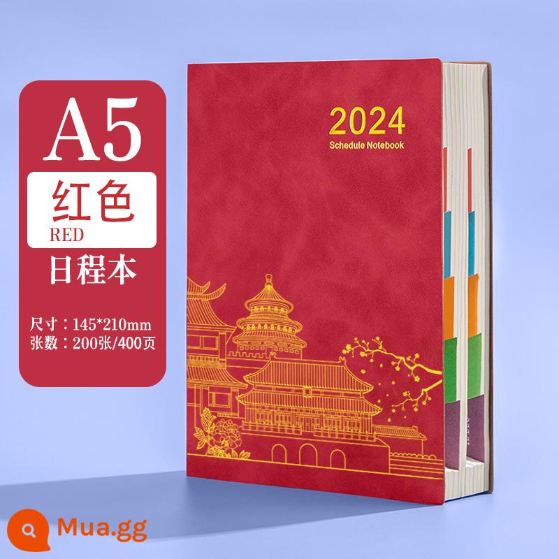 Sổ tay lập kế hoạch lịch trình 2024 Sổ tay kế hoạch hàng ngày 365 ngày trong tuần Hiệu quả Tử Cấm Thành xu hướng quốc gia lịch văn hóa và sáng tạo sổ tay dày đặc văn phòng kinh doanh học tập tùy chỉnh nhật ký - [Quốc Triều 2024] Đỏ