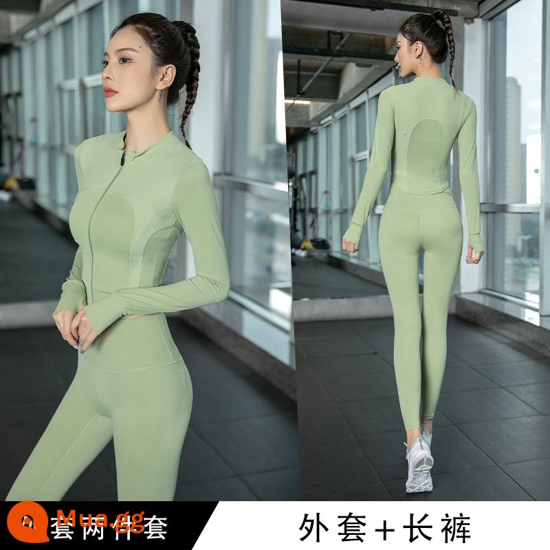 LULU Yoga Quần áo Huấn luyện Pilate Set Nữ 2022 MỚI VESS MỚI VID LOUDEVED RUNTER SITS - Áo khoác xanh + quần xanh