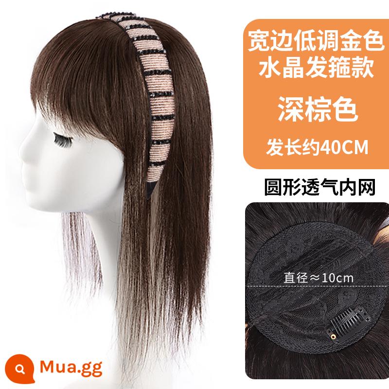 Bangs tóc giả nữ headband bangs một mảnh tóc giả tóc thật bìa trắng đầu tóc thay thế mảnh tóc nữ Qi bangs tóc giả - Băng đô pha lê rộng 40cm màu nâu sẫm