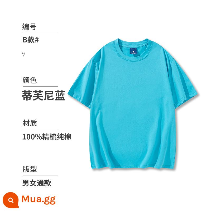 Áo thun cotton tùy chỉnh văn hóa đội áo ngắn tay cổ tròn quần áo công sở in logo thêu đảng quần áo tự làm in ấn - Loại B Màu Xanh Tiffany