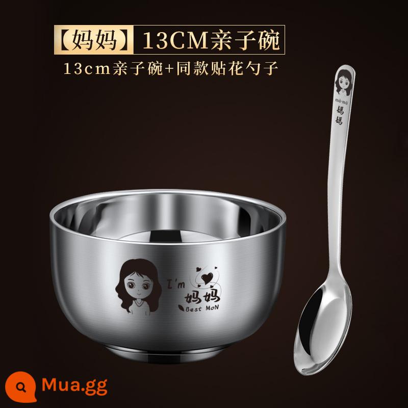 Bát ăn cơm cha mẹ và con inox kháng khuẩn cho gia đình ba bốn con Bát ăn cơm trẻ em hộ gia đình 316 chống rơi chống bỏng - 13cm (mẹ) Học viện Khoa học Trung Quốc giao vật liệu kháng khuẩn 304 thìa cha mẹ và con cái