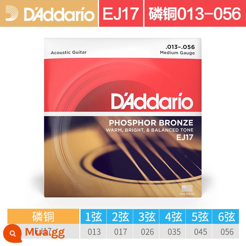 Dây đàn guitar acoustic dân gian D'Addario do Mỹ sản xuất trọn bộ dây đàn guitar đồng phốt pho EJ16 Bộ 6 dây đàn EZ910 - EJ17 _ Đồng lân (13-56)