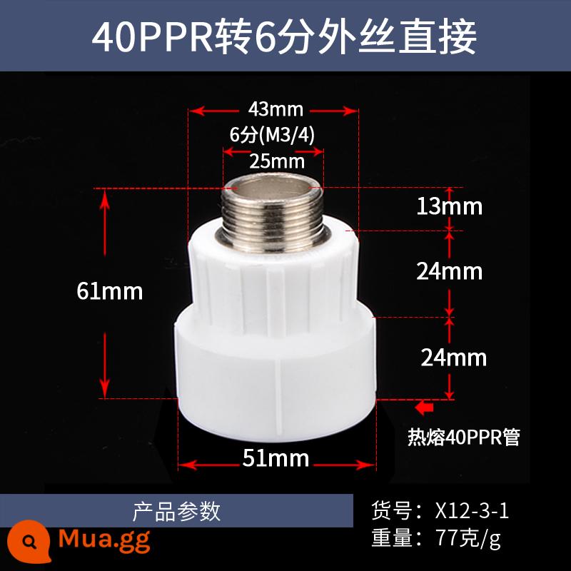 4 phút 6 phút 1 inch PPR phụ kiện đường ống nước nóng lạnh 20/25/32/40/50/63PPR dây bên ngoài phụ kiện đường ống nóng chảy trực tiếp - 40PPR đến 6 phút dây ngoài trực tiếp