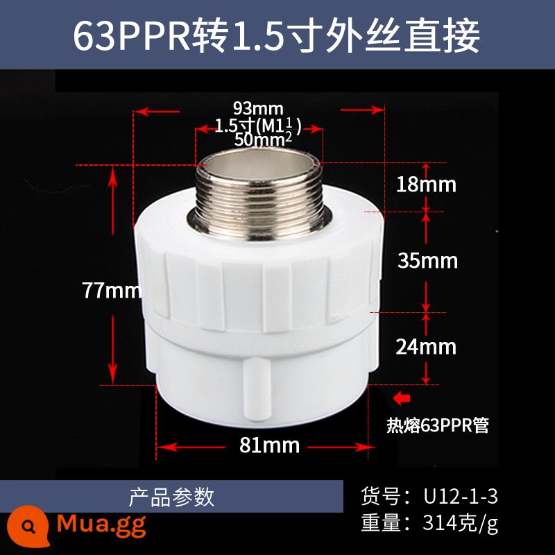 4 phút 6 phút 1 inch PPR phụ kiện đường ống nước nóng lạnh 20/25/32/40/50/63PPR dây bên ngoài phụ kiện đường ống nóng chảy trực tiếp - 63PPR đến dây ngoài 1,5 inch trực tiếp