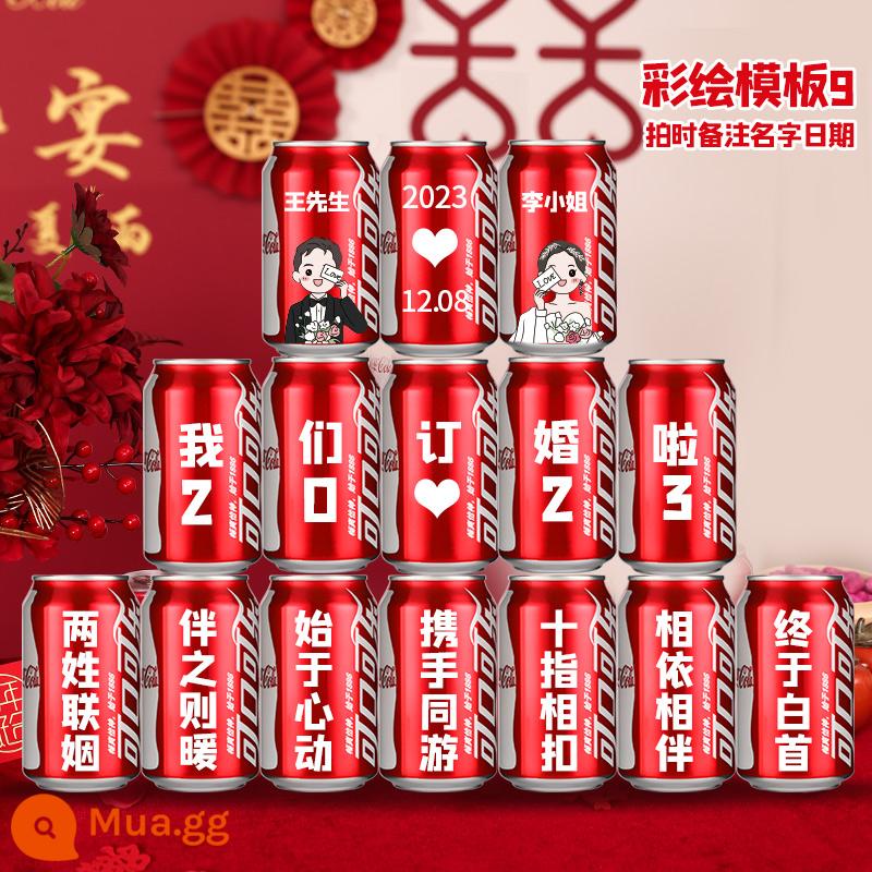 Đính hôn cola tùy chỉnh lon Coca-Cola tự làm chữ uống đính hôn trang trí lễ cưới bố trí bàn - [Sơn Màu Mới 9] 15 Lon Mẫu Chín