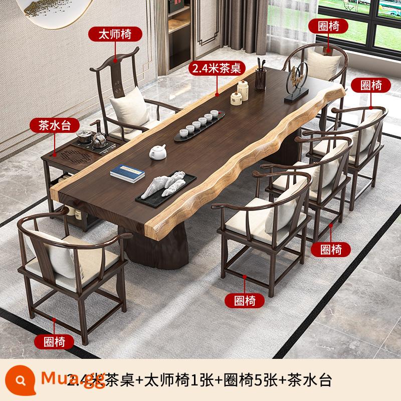 Rapi Solid Wood Tea Bàn và Ghế kết hợp Neo -Classical Zen Mới Trung Quốc Pine Board Board Bubb - Bàn trà 2,4m + 6 ghế + bàn trà