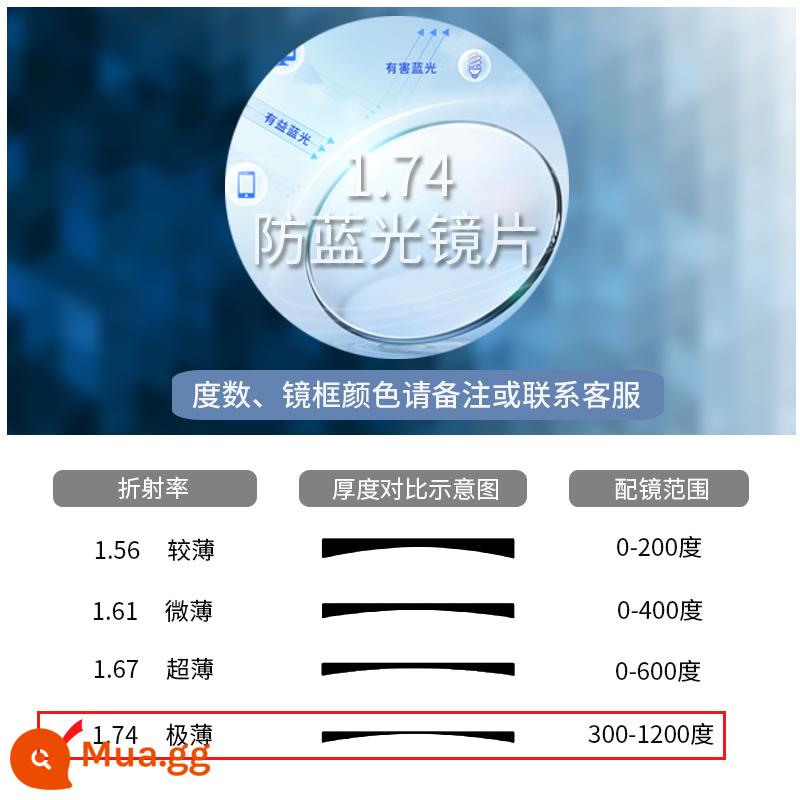 Trong suốt màu xám dừa tối giản hàng ngày hộp nhỏ trang điểm sinh viên nơi làm việc có thể được trang bị một số lượng lớn kính cận thị - Khung+[cực mỏng] Ống kính chống ánh sáng xanh 1,74 [300-1200 độ]