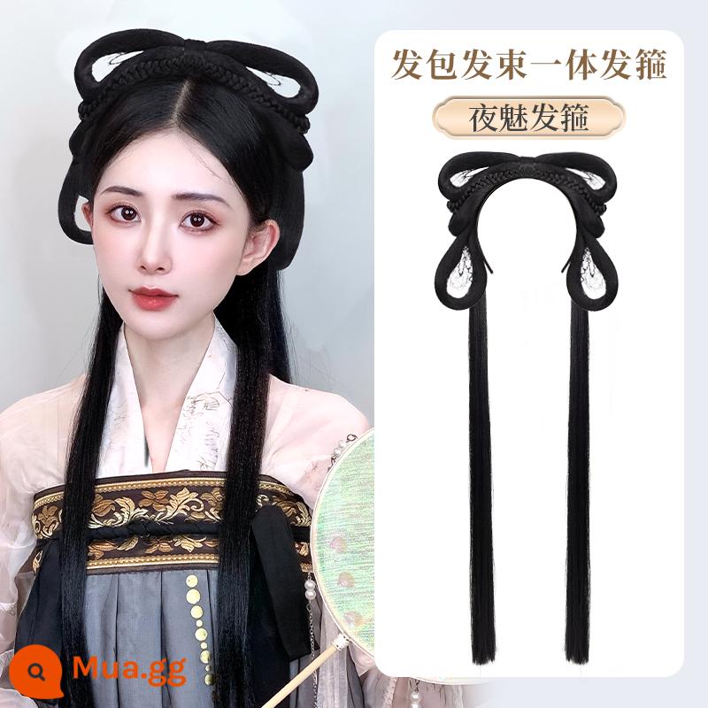 Trang phục cổ xưa Bộ tóc giả Hanfu một mảnh băng đô lười biếng trùm đầu theo phong cách cổ xưa tạo kiểu tóc cho người mới phù hợp với búi tóc - Gói tóc tất cả trong một quyến rũ ban đêm