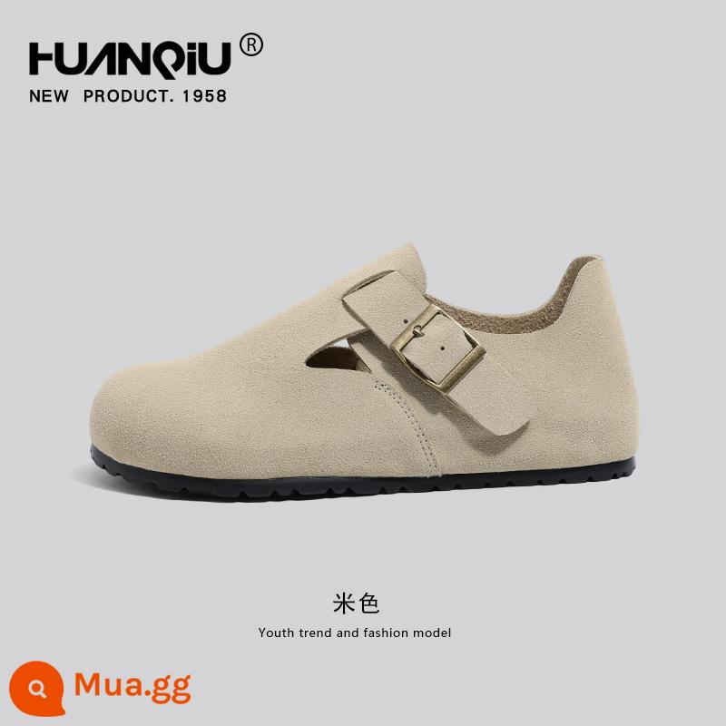 Toàn Cầu Bao Đầu Birkenstock Nữ Mùa Hè Mới 2023 Giày Half-Drag Một Bàn Đạp Retro Áo Khoác Ngoài Xăng Đan Thời Trang và Dép Đi Trong Nhà - Màu be MZ-6026