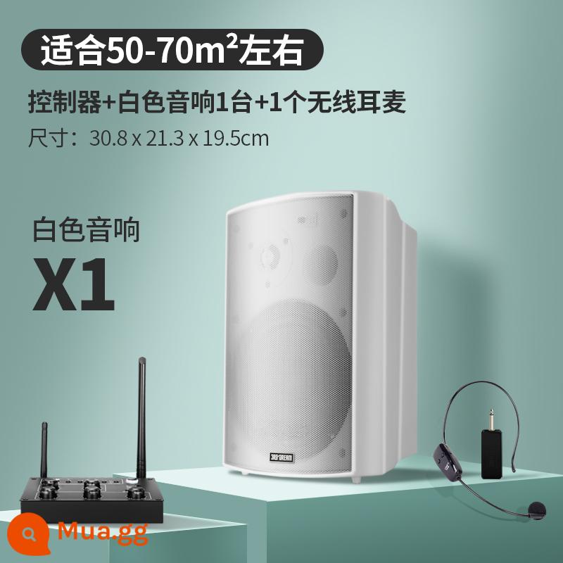 Âm thanh không dây treo tường Loa Bluetooth dành riêng cho cửa hàng bao quanh phòng ăn thanh thương mại phòng khiêu vũ phòng hội nghị - Bộ điều khiển nâng cấp + 1 loa trắng + 1 tai nghe