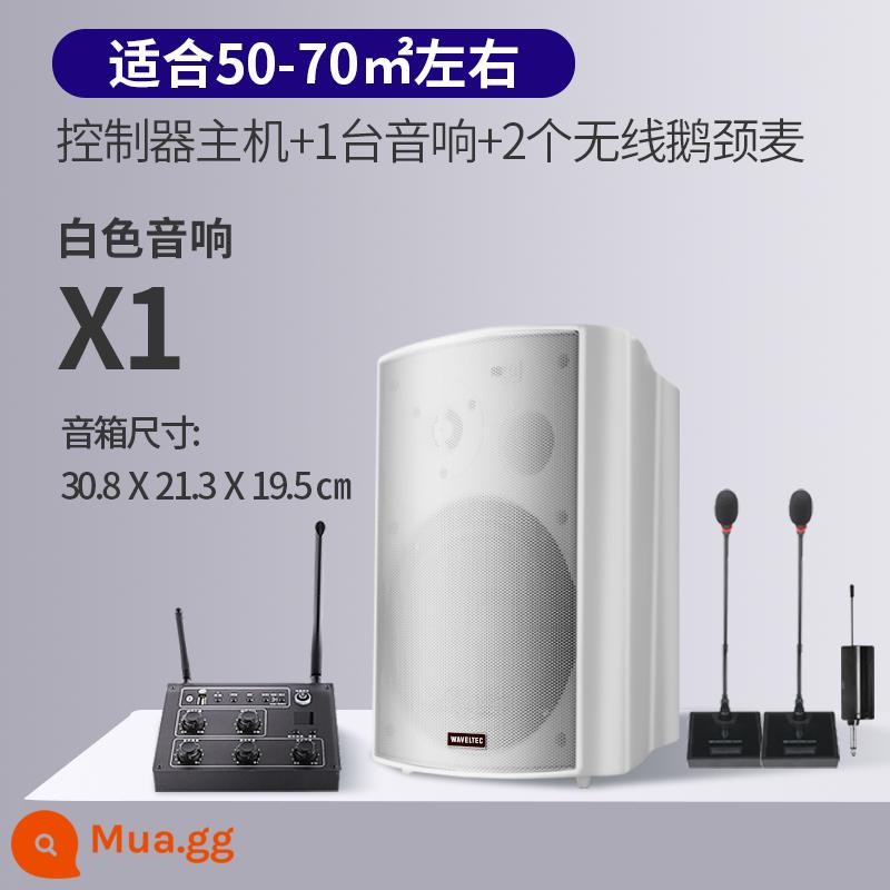 Âm thanh không dây treo tường Loa Bluetooth dành riêng cho cửa hàng bao quanh phòng ăn thanh thương mại phòng khiêu vũ phòng hội nghị - Bộ điều khiển nâng cấp + 1 loa trắng + 2 micro cổ ngỗng