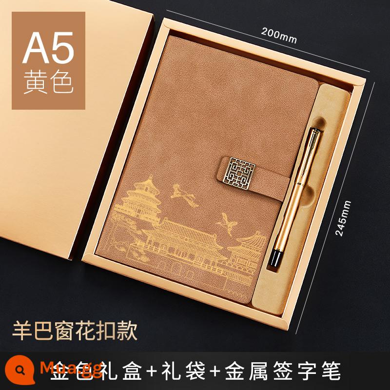 Bộ hộp quà tặng máy tính xách tay Guochao Bộ có thể in tùy chỉnh Logo dày Retro Phong cách Trung Quốc Notepad A5 Sổ ghi chép cuộc họp công việc kinh doanh cao cấp Giải thưởng sinh viên Quà tặng công ty Quà lưu niệm tùy chỉnh - Khóa lưới tản nhiệt cửa sổ A5 màu vàng-Yangba Y-2556F + bút kim loại + hộp quà vàng túi quà