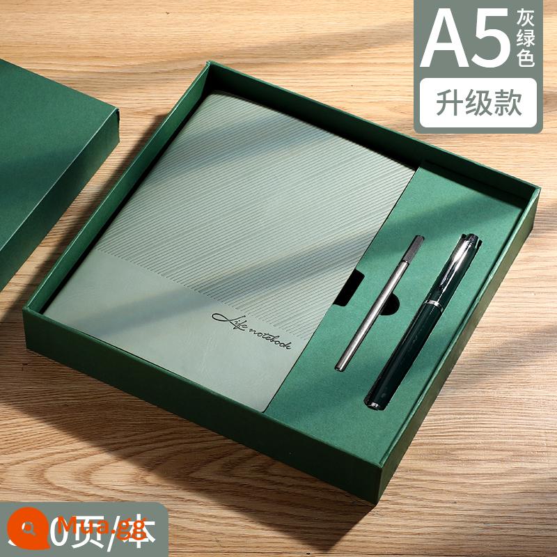 Sổ tay dày có logo tùy chỉnh văn phòng kinh doanh 2023 notepad sổ ghi chép hội nghị công việc a5 phong cách cổ điển có giá trị cao màu trơn da mềm nhật ký đơn giản cuốn sách cao cấp tinh tế làm theo yêu cầu - Linen Green [Bộ hộp quà] Thu thập và mua túi quà