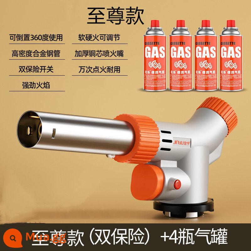 Băng cassette bình gas lửa súng blowtorch đốt lông heo đánh lửa nướng gas súng hàn ngọn lửa đốt thịt đầu súng phun hộ gia đình - Supreme White (bảo hiểm kép) +4 bình xăng