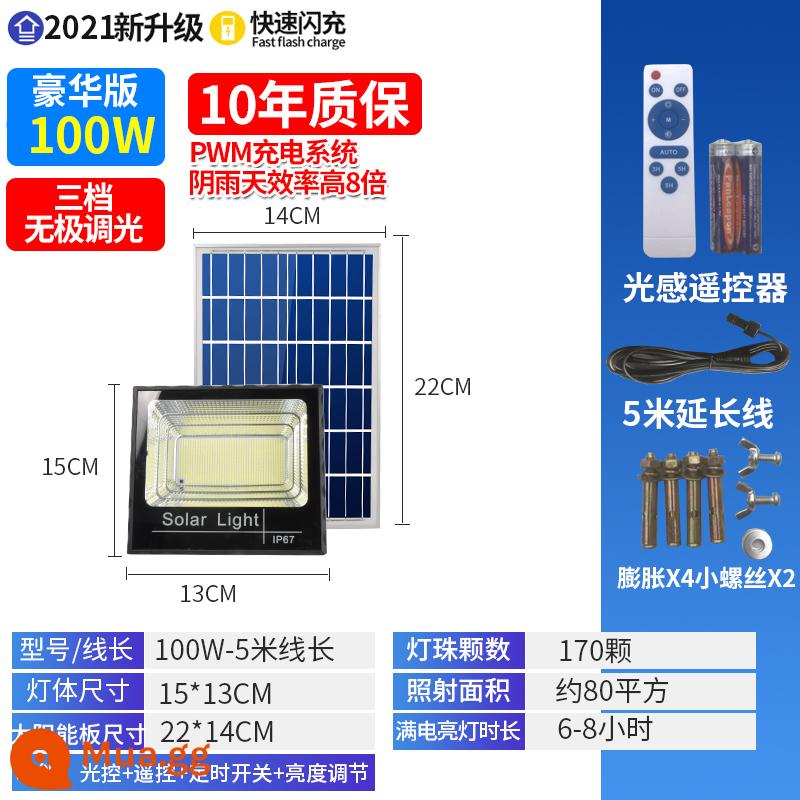 Đèn năng lượng mặt trời chiếu sáng sân vườn công suất cao 1000 watt nông thôn mới một kéo hai đèn đường gia đình đèn ngoài trời chống nước - 100 watt [ánh sáng thực tế 70 mét vuông] 171 hạt đèn +